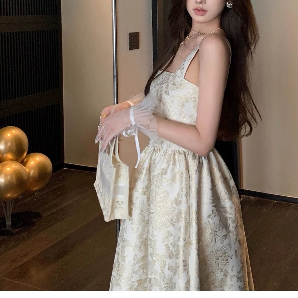 Luxury White Strapless Gold Butterfly Motif Maxi Dress - Picture 15 of 16